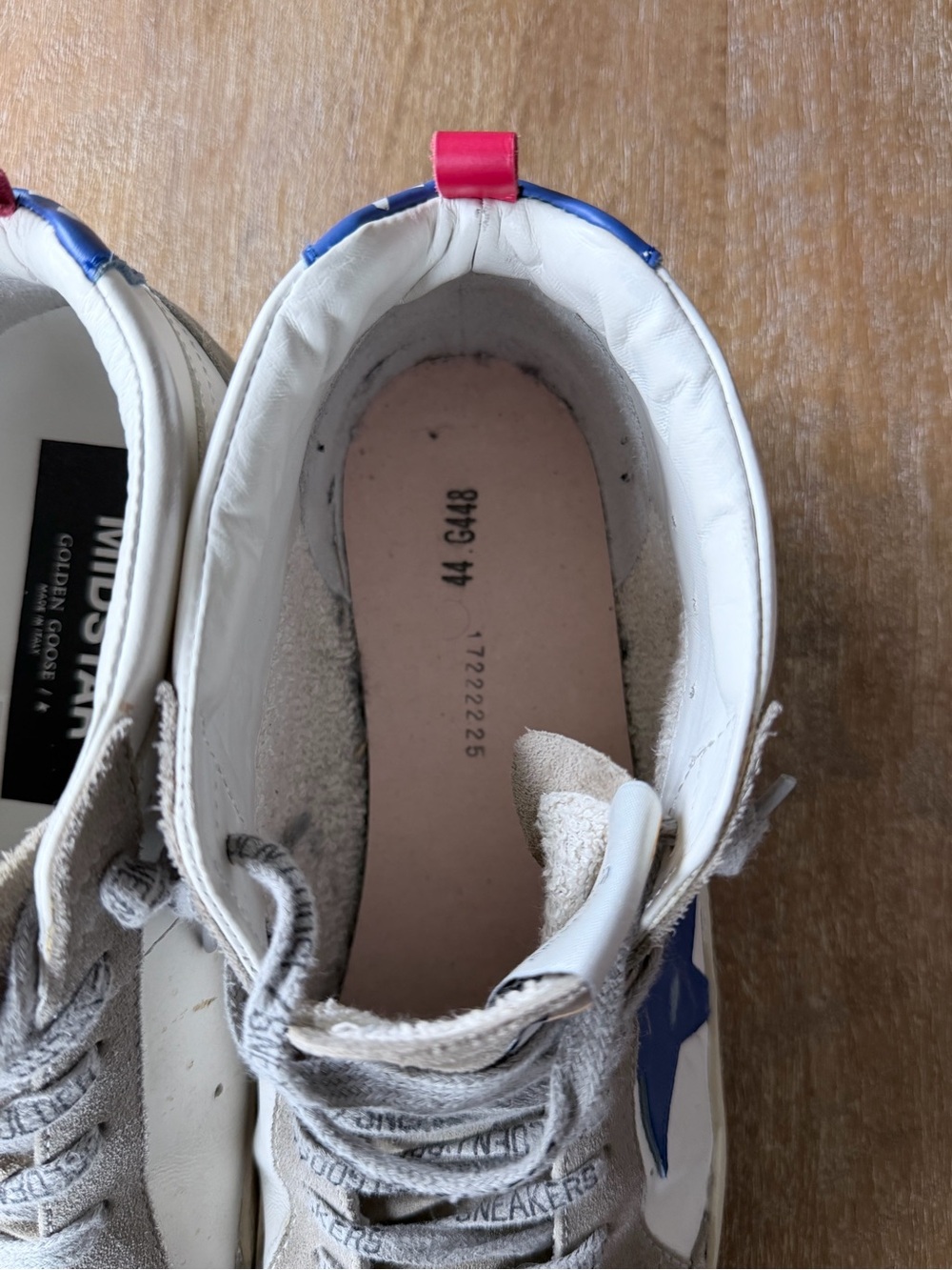 Golden Goose Mid Star Beige Suede High-Top Sneakers with Blue Star/Pink Pull Tab - Picture 3 of 16